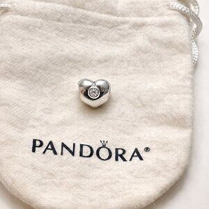 Retired Pandora Sterling Silver Heart Charm w/ Clear CZ – S925 ALE